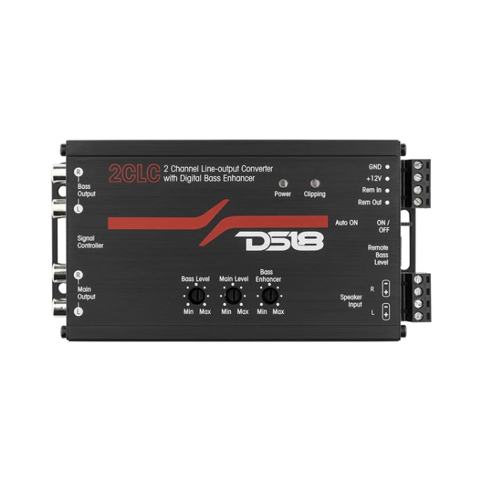 DS18 2CLC Convertidor de salida de línea de 2 canales con potenciador de graves digital y perilla de control