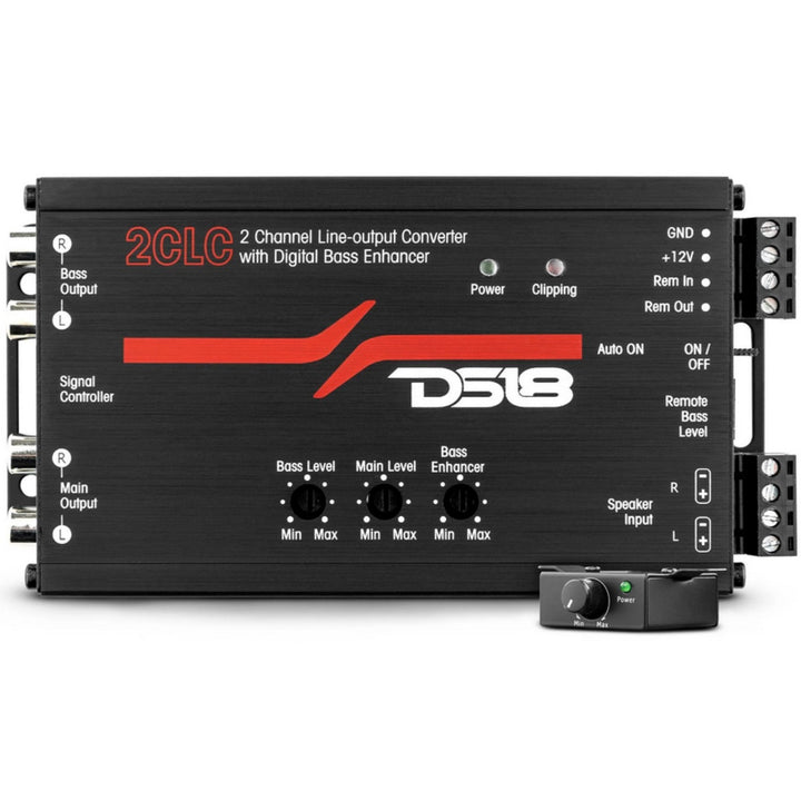 DS18 2CLC Convertidor de salida de línea de 2 canales con potenciador de graves digital y perilla de control