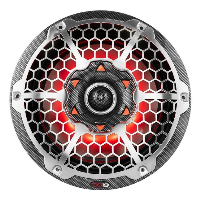 DS18 CF-10M 10" Carbon Fiber Coaxial Marine Speakers with RGB Led Lights - 200 Watts Rms 4-ohm