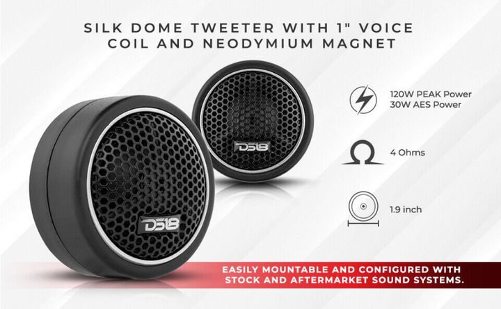 DS18 CXT 1.92" Neodymium Dome Tweeters with Aluminum Body and 1" Silk Voice Coil - 60 Watts Rms 4-ohm