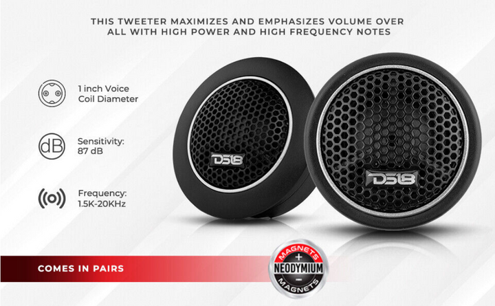 DS18 CXT 1.92" Neodymium Dome Tweeters with Aluminum Body and 1" Silk Voice Coil - 60 Watts Rms 4-ohm