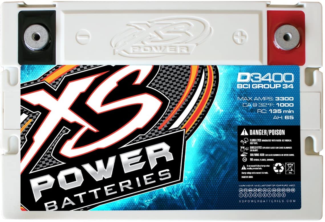 XS Power D3400 12 Volt AGM Group 34 BCI Battery - 2500 Watt Rms