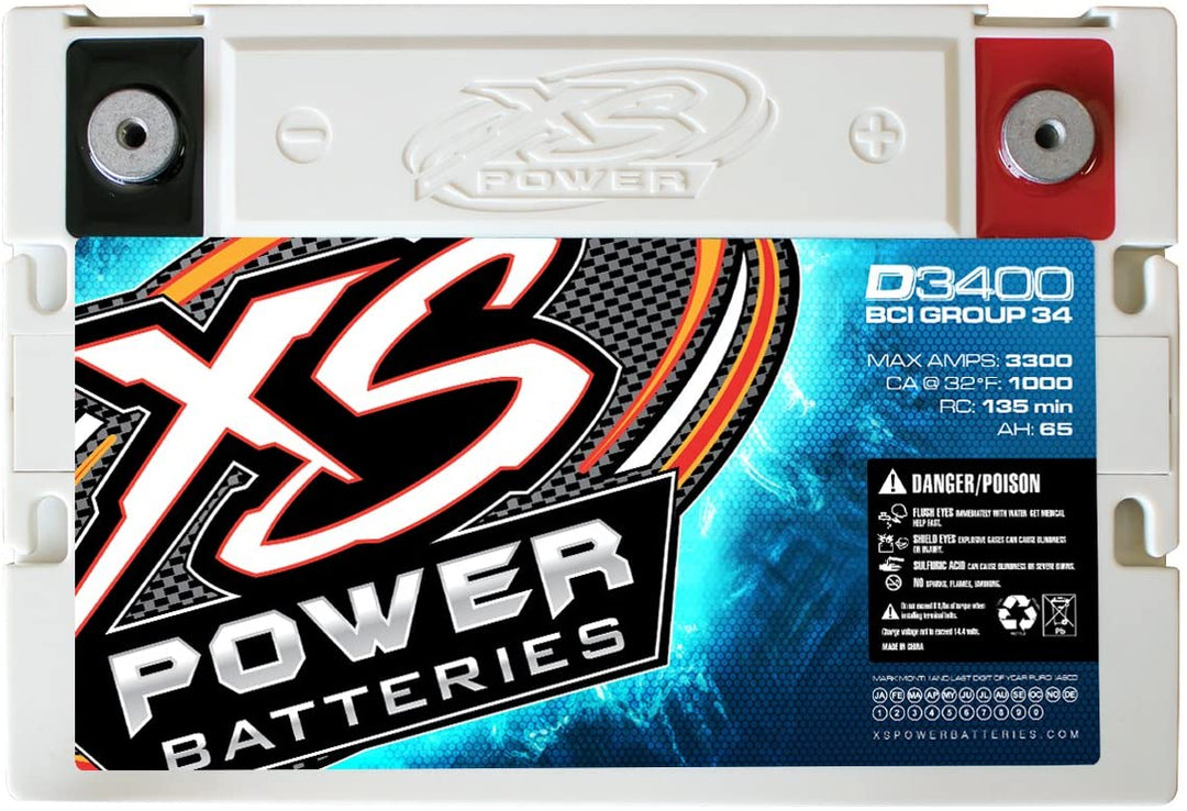 XS Power D3400 12 Volt AGM Car Audio BCI Battery - 2500 Watts Rms | 80Ah
