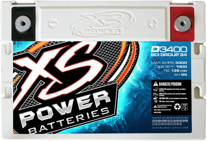 XS Power D3400 Batería BCI de audio para automóvil AGM de 12 voltios - 2500 vatios Rms | 80Ah