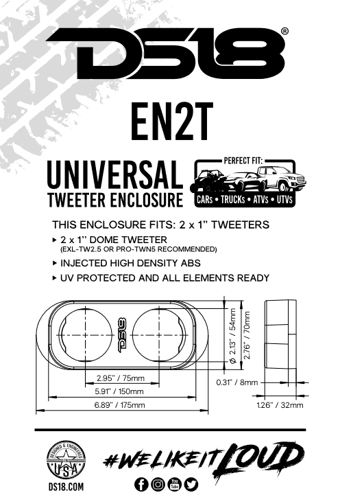 DS18 EN2T Universal Plastic Pillar Tweeter Speaker Pods - Fits 4x 2.5" Dome Tweeters