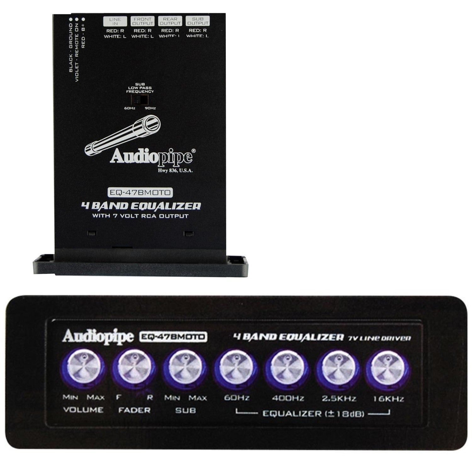 Audiopipe EQ-47BMOTO 4-Band Graphic Equalizer with 7 Volt Audiopipe EQ-47BMOTO 4-Band Graphic Equalizer with 7 Volt