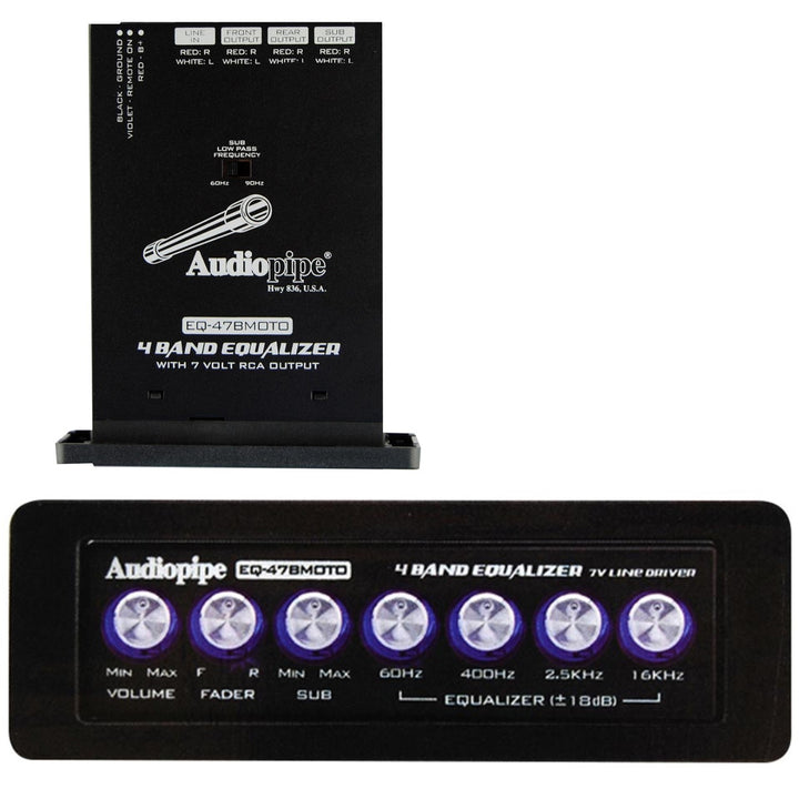 Audiopipe EQ-47BMOTO Mini ecualizador gráfico de 4 bandas para tablero con subcontrol