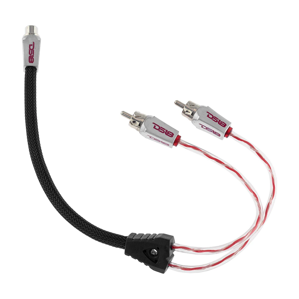 DS18 HQRCA-1F2MKIT High Quality Dual Twisted Rca Splitter Cables with Braided Nylon Jacket - 2x Male to 1x Female