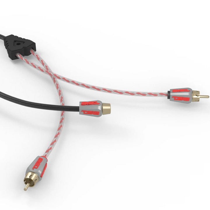 DS18 HQRCA-1F2MKIT Cables divisores Rca trenzados dobles de alta calidad con cubierta de nailon trenzado - 2x macho a 1x hembra