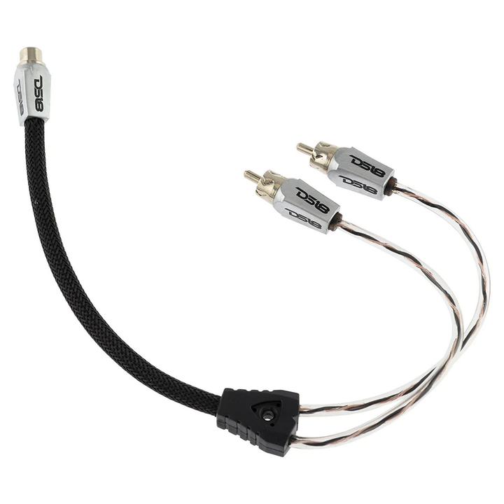 DS18 HQRCA-1F2MKIT Cables divisores Rca trenzados dobles de alta calidad con cubierta de nailon trenzado - 2x macho a 1x hembra