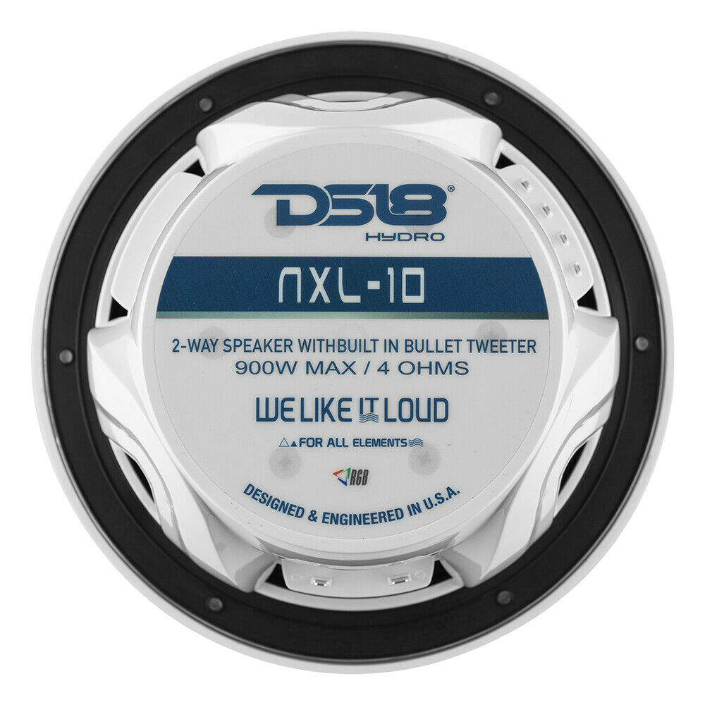 DS18 NXL-10M/WH Altavoces coaxiales marinos de 10" con tweeters integrados y luces LED RGB - 200 vatios Rms 4 ohmios