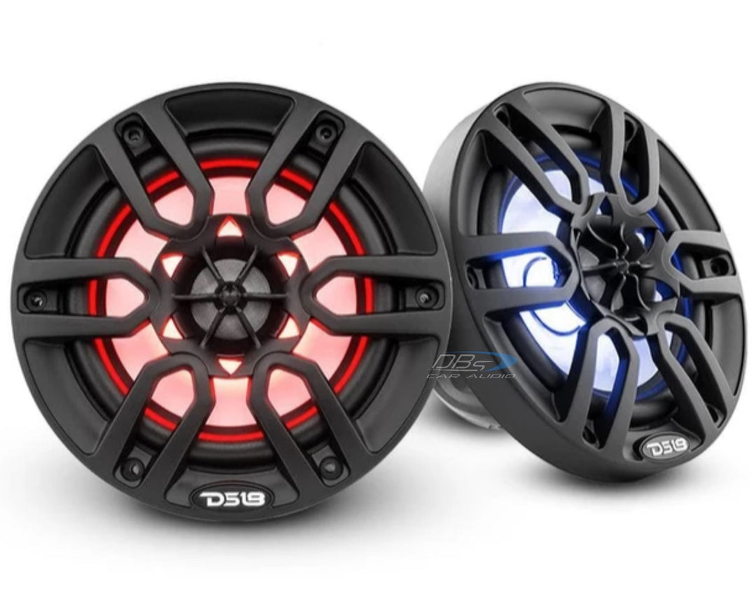 DS18 NXL-6BK 6.5" 2-Way Coaxial Marine Speakers with Built-in RGB LED Lights - 100 Watts Rms 4-ohm