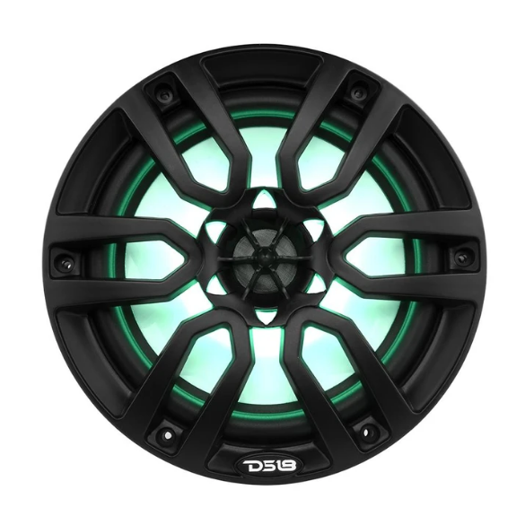 DS18 NXL-8BK 8" Marine Coaxial Speakers with Built-in Tweeters and RGB LED Lights - 125 Watts Rms 4-ohm