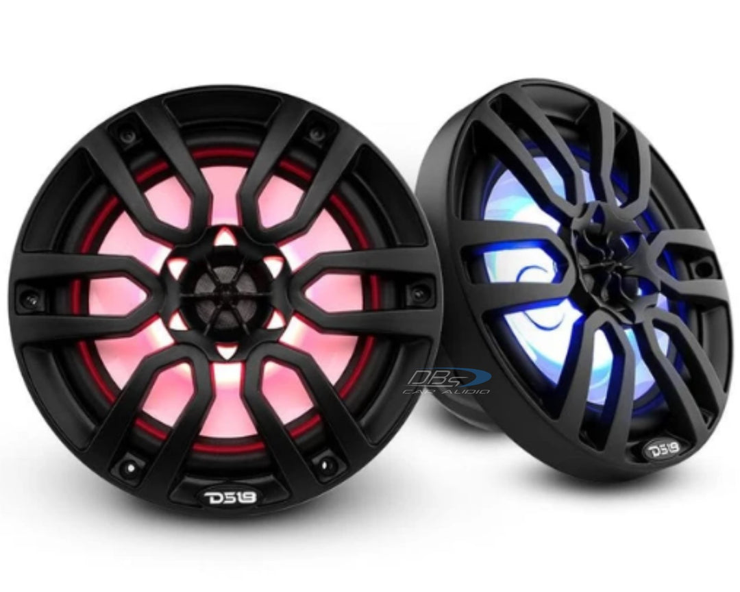 DS18 NXL-8BK 8" Marine Coaxial Speakers with Built-in Tweeters and RGB LED Lights - 125 Watts Rms 4-ohm