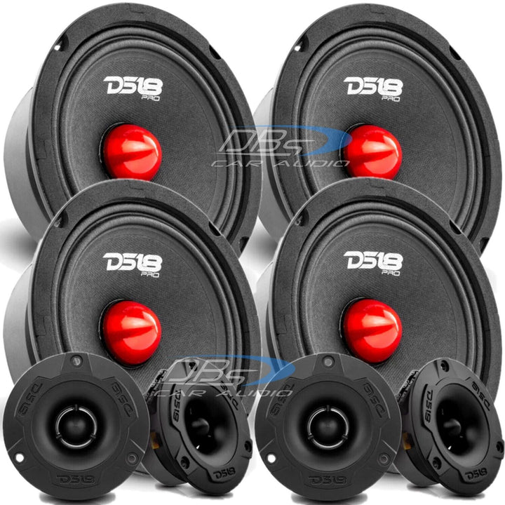 DS18 Combo - 4x PRO-GM6B 6.5" Mid-Range Loudspeakers with 4x PRO-TWX1/BK 3.8" Bullet Super Tweeters