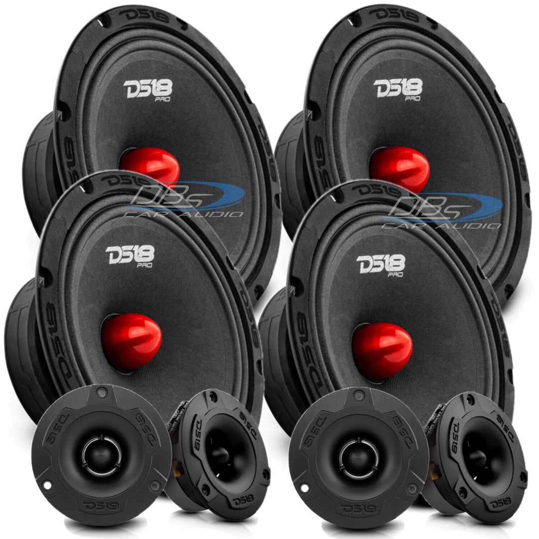 Combo DS18 - 4x PRO-GM8.4B 8" Altavoces de rango medio con 4x PRO-TWX1/BK 3.8" Bullet Super Tweeters