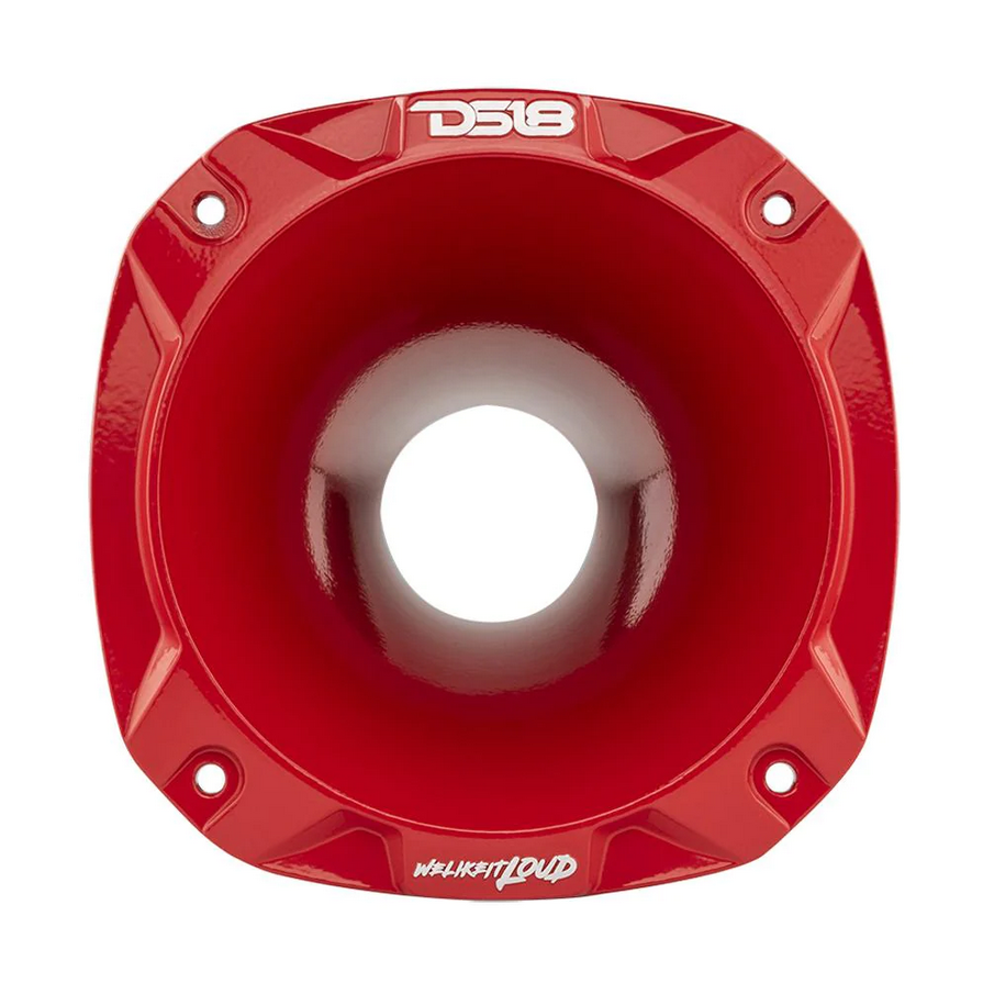 DS18 PRO-HA102/RD Bocina de conductor de aluminio atornillable roja con garganta de 2" - Profundidad de 4,8"