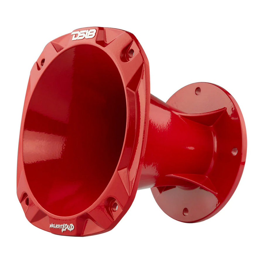 DS18 PRO-HA102/RD Bocina de conductor de aluminio atornillable roja con garganta de 2" - Profundidad de 4,8"