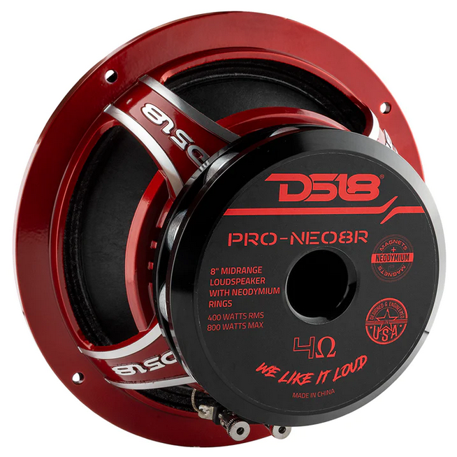 DS18 PRO-NEO8R 8" Neodymium Mid-Range Loudspeaker with Classic Dust Cap and 2" Voice Coil - 400 Watts Rms 4-ohm