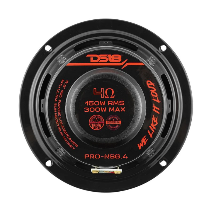 DS18 PRO-NS6.4 6.5" Neodymium Slim Mid-Range Loudspeaker Classic Dust Cap and 1.5" Voice Coil - 150 Watts Rms 4-ohm