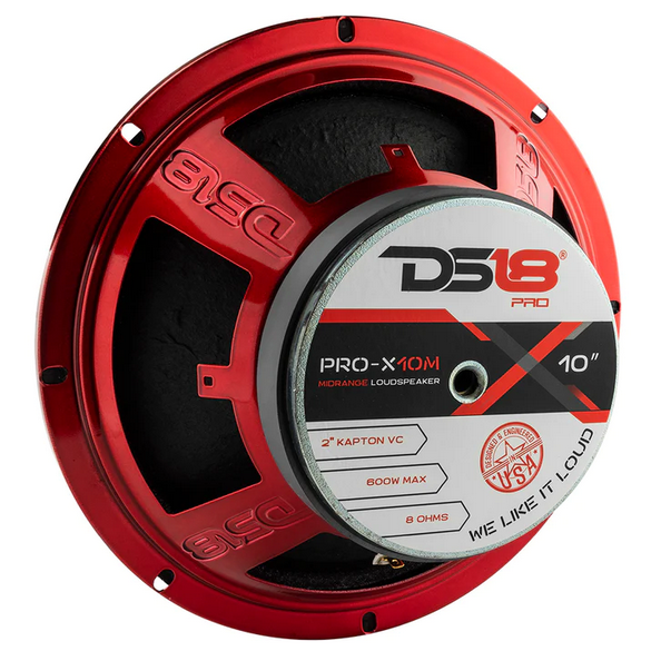 DS18 PRO-X10M 10" Mid-Range Loudspeaker with Classic Dust Cap and 2" Voice Coil - 300 Watts Rms 8-ohm