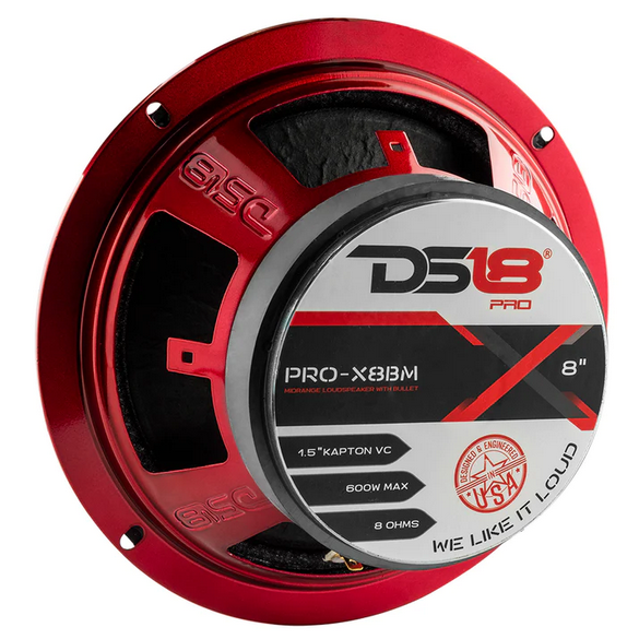 DS18 PRO-X8BM 8" Mid-Range Loudspeaker with Aluminum Bullet and 1.5" Voice Coil - 275 Watts Rms 8-ohm