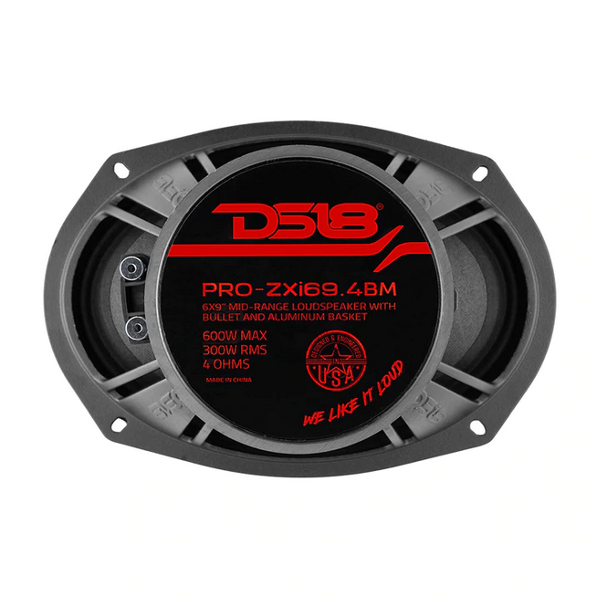 DS18 PRO-ZXI694BM 6x9" Mid-Range Loudspeaker with Black Aluminum Bullet and 1.5" Voice Coil - 300 Watts Rms 4-ohm