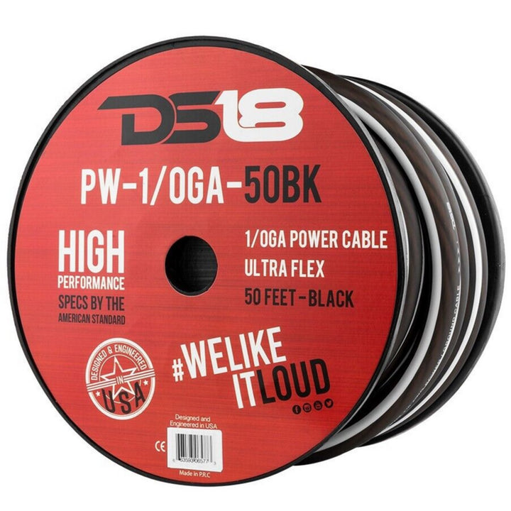 DS18 PW-1/0GA-50BK Cable de alimentación o de tierra de aluminio revestido de cobre calibre 1/0 - Rollo de 50 pies