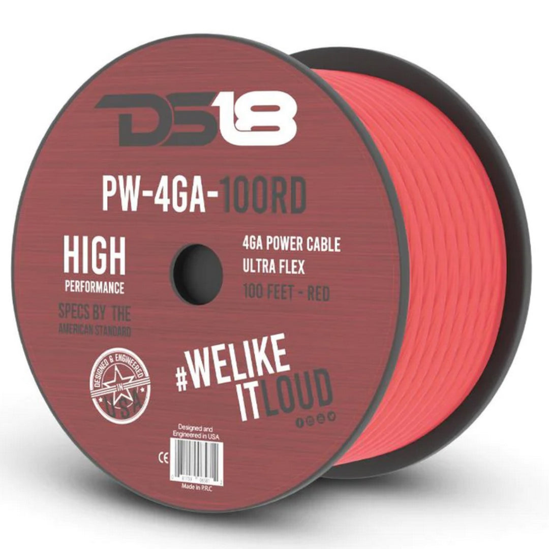 DS18 PW-4GA-100RD Cable de alimentación o de tierra de aluminio revestido de cobre de calibre 4 - Rollo de 100 pies