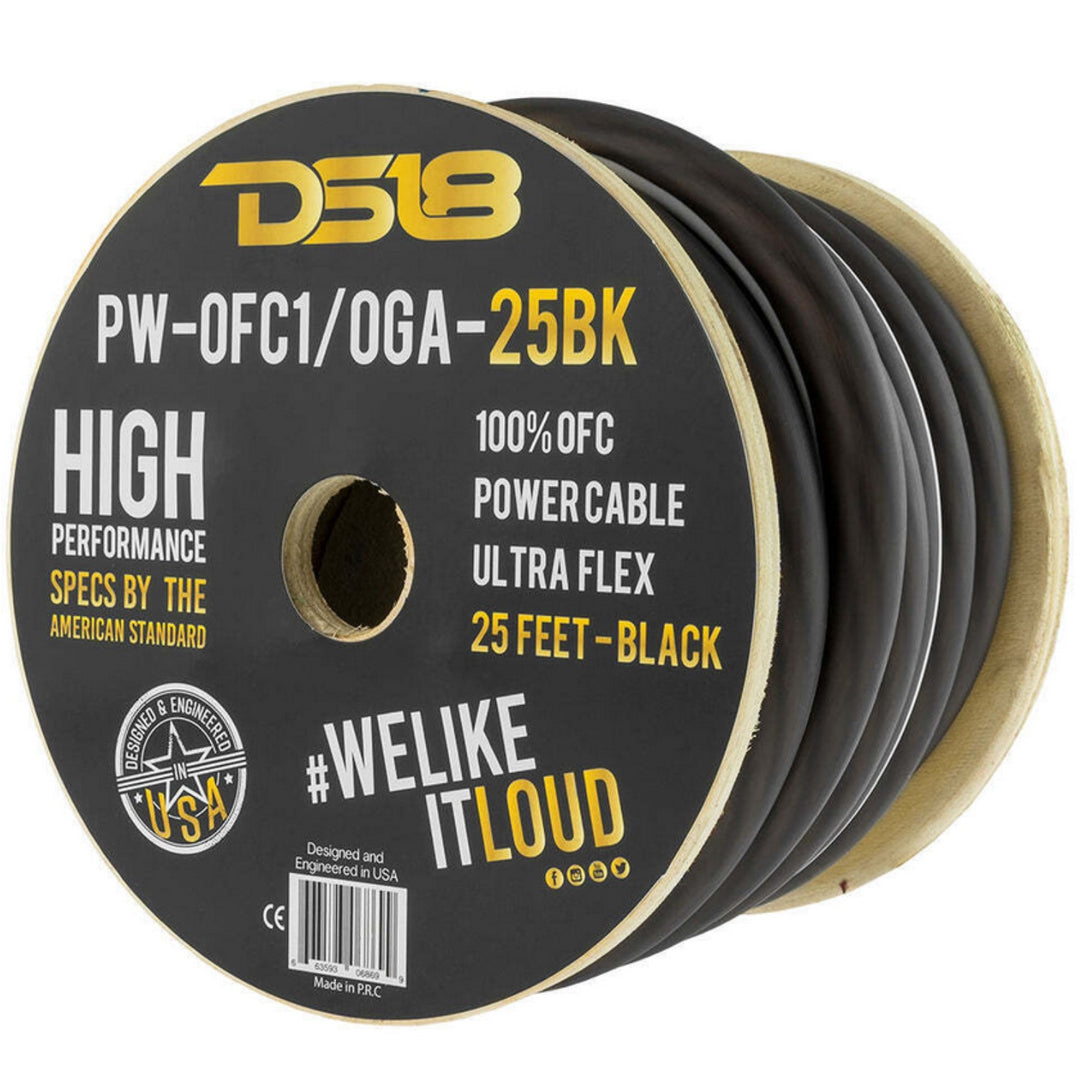 DS18 PW-OFC1/0GA-25BK Cable de alimentación o tierra de cobre 100% libre de oxígeno calibre 1/0 - Rollo de 25 pies