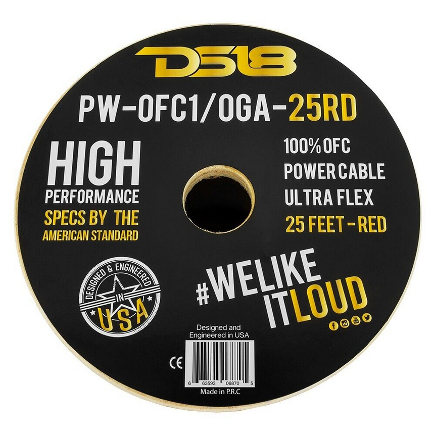 DS18 PW-OFC1/0GA-25RD 1/0 Gauge 100% Oxygen-free Copper Power or Ground Wire - 25 Foot Roll