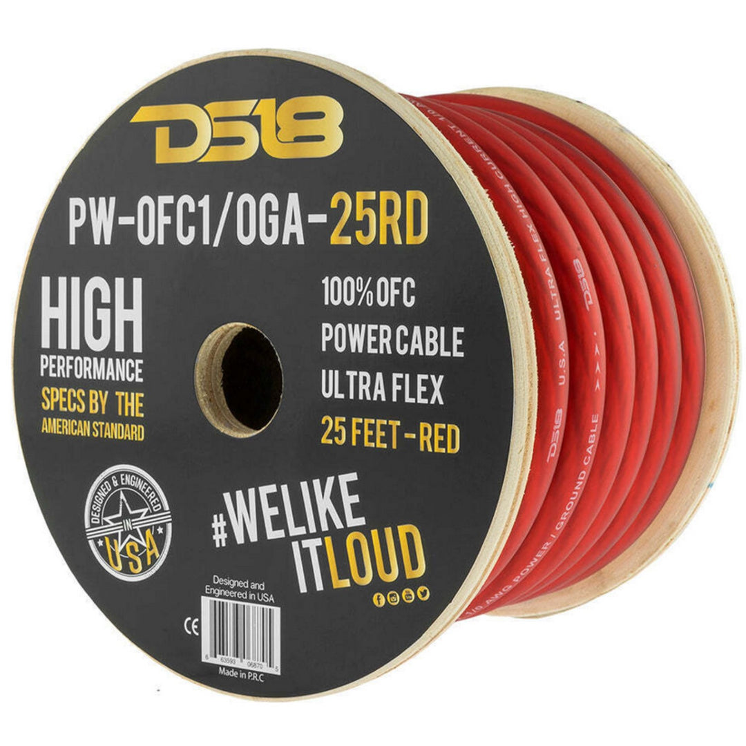 DS18 PW-OFC1/0GA-25RD Cable de alimentación o tierra de cobre 100% libre de oxígeno calibre 1/0 - Rollo de 25 pies