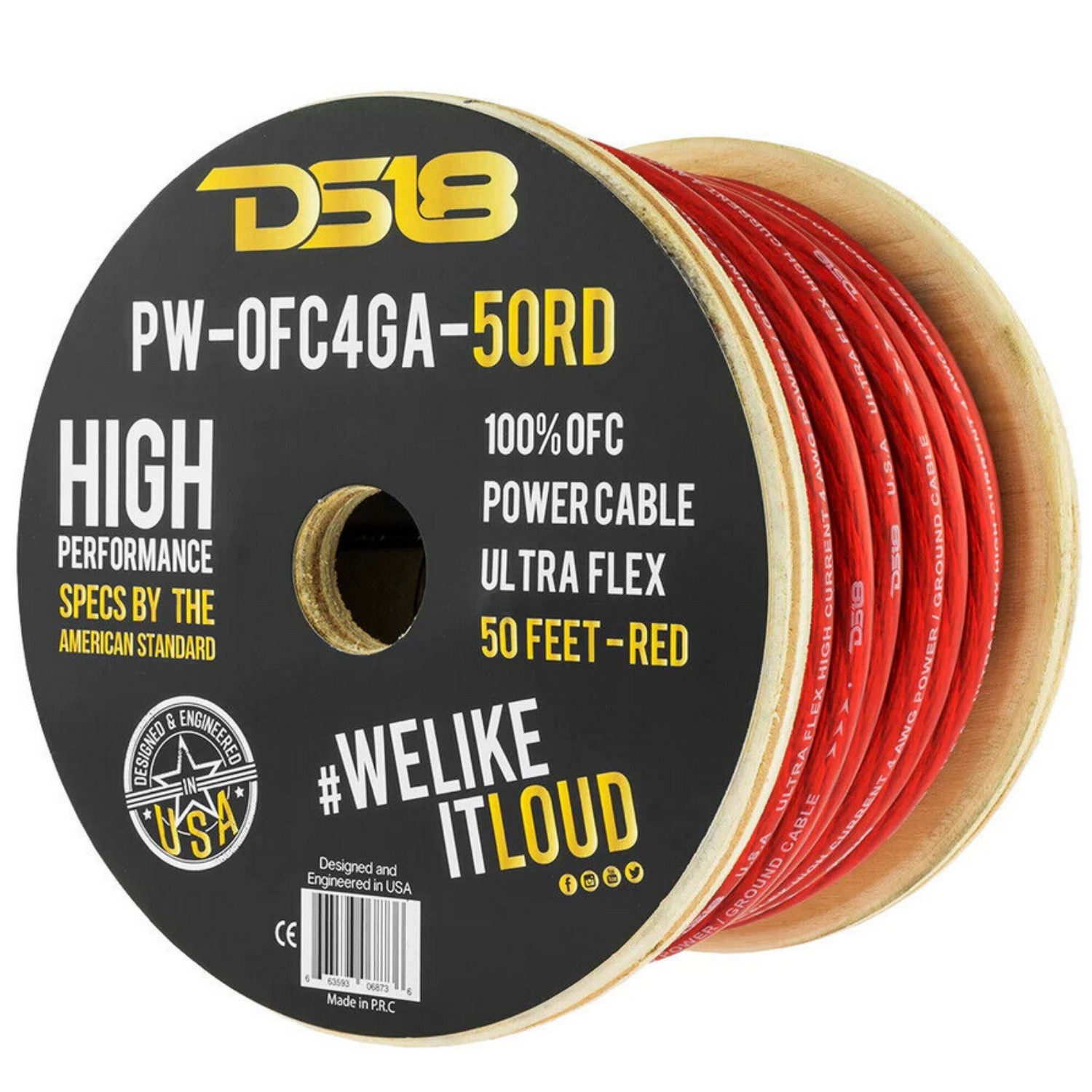 DS18 PW-OFC4GA-50RD 4 Gauge Copper Power or Ground Wire - 50 Foot Roll ...