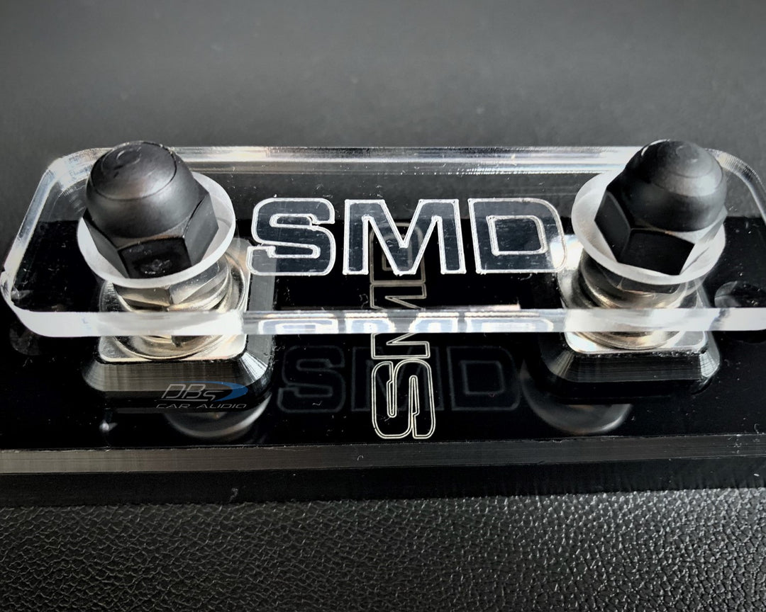 Bloque de fusibles ANL simple SMD con herrajes de aluminio pulido y cubierta acrílica transparente - Fabricado en EE. UU.