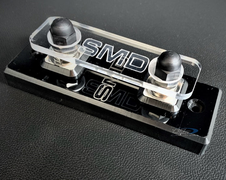 Bloque de fusibles ANL simple SMD con herrajes de aluminio pulido y cubierta acrílica transparente - Fabricado en EE. UU.