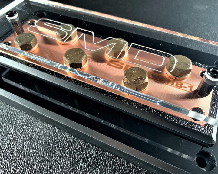 SMD Half 6 Spot Distribution Block with 100% Oxygen-free Copper Bus Bar and Clear Acrylic Cover - Made in the USA