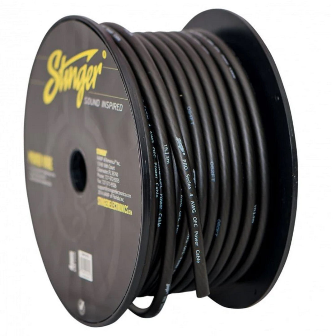 Stinger SPW14TB Cable de alimentación o tierra de cobre estañado OFC 100% libre de oxígeno calibre 4 - Rollo de 100 pies - Negro