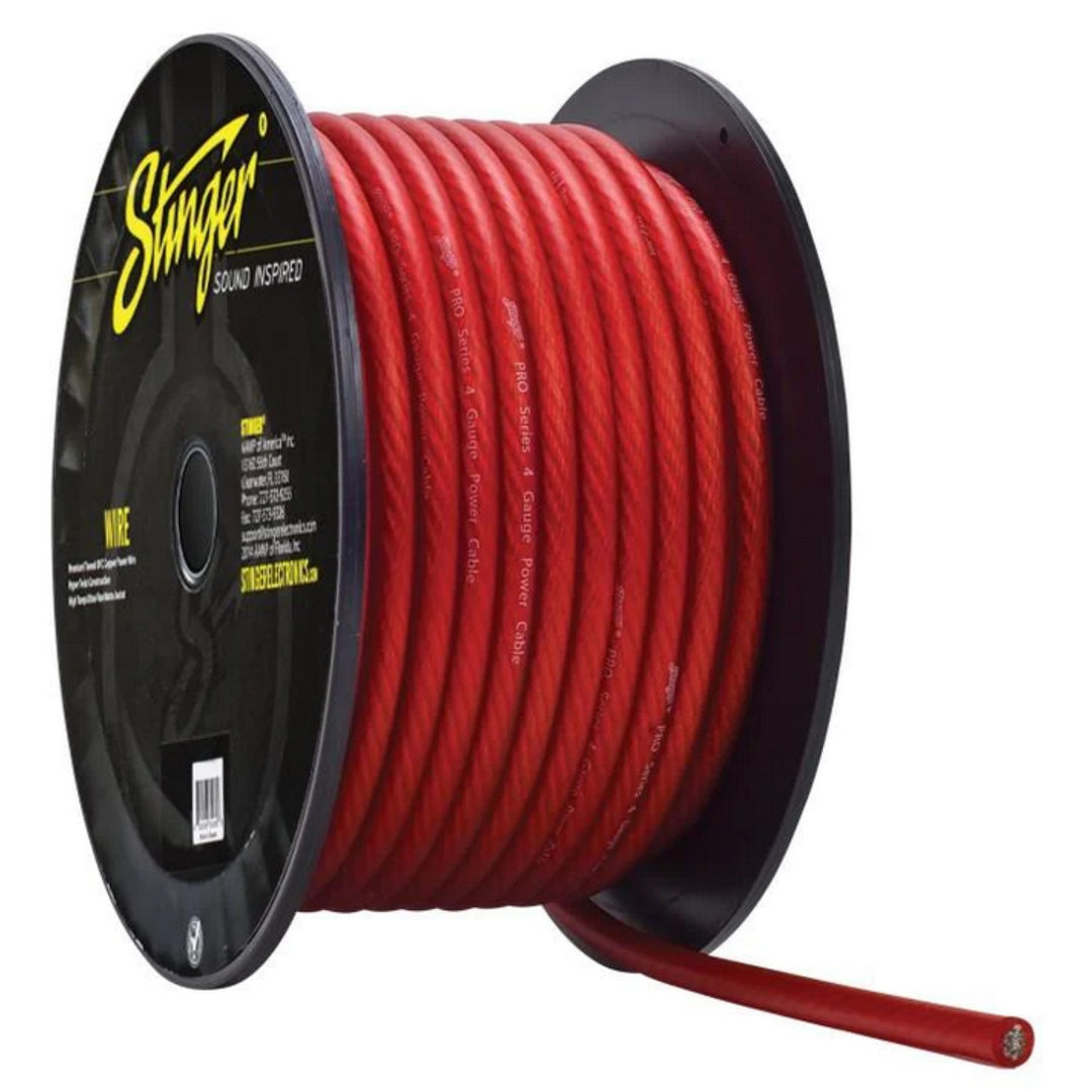 Stinger SPW14TR Cable de alimentación o tierra de cobre estañado OFC 100% libre de oxígeno calibre 4 - Rollo de 100 pies - Rojo