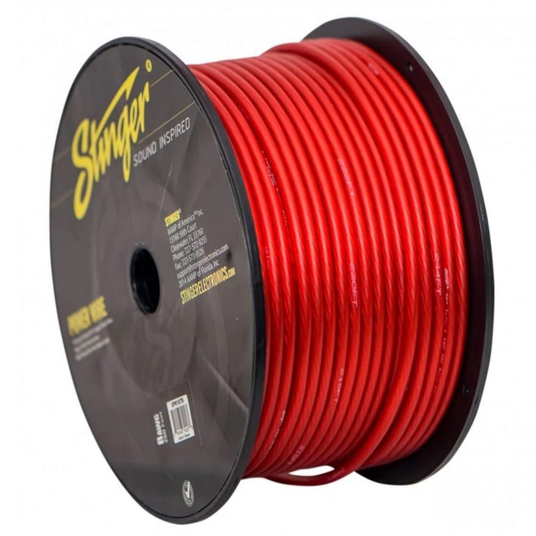 Stinger SPW18TR Cable de alimentación o tierra de cobre estañado OFC 100% libre de oxígeno calibre 8 - Rollo de 250 pies - Rojo