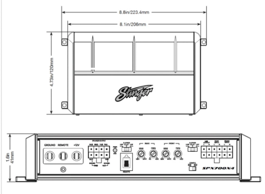 Stinger SPX700X4 Amplificador marino de 4 canales - 4 x 125 vatios Rms a 4 ohmios