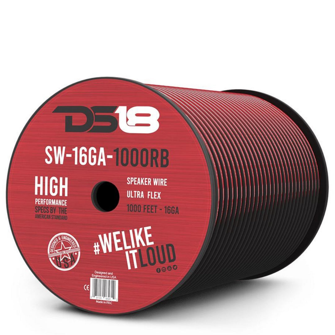 DS18 SW-16GA-1000RB Cable de altavoz de aluminio revestido de cobre calibre 16 - Rollo de 1000 pies