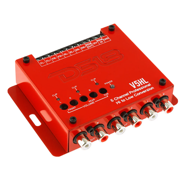 Convertidor de salida de línea DS18 V5HL de 5 canales con detección de señal, encendido remoto y luces LED de clip