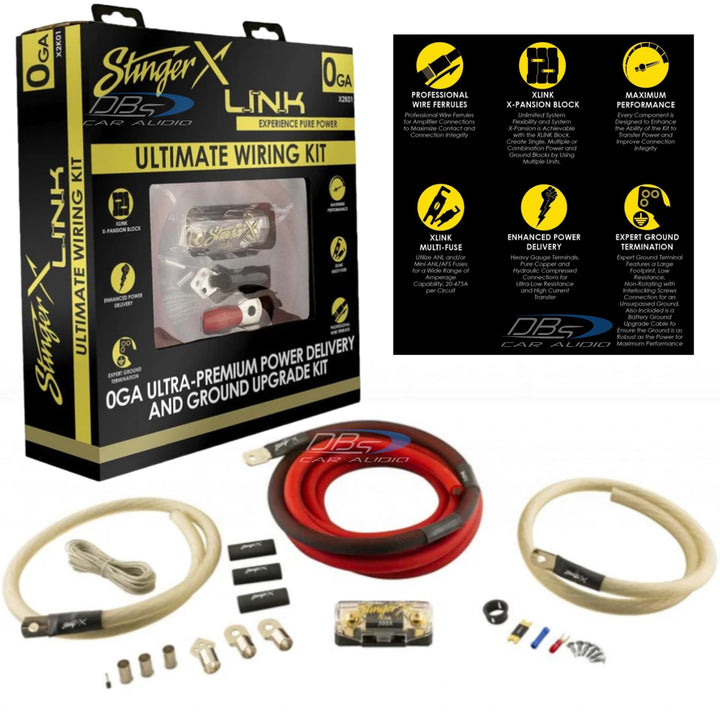 Kit de cableado de amplificador Stinger X2K01 calibre 1/0 - Cable de cobre 100% libre de oxígeno