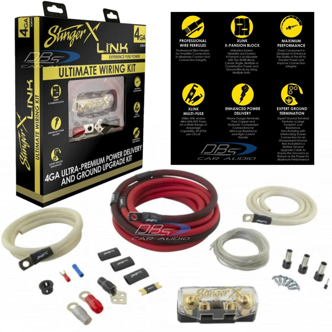 Kit de cableado de amplificador Stinger X2K41 calibre 4 - Cable de cobre 100% libre de oxígeno