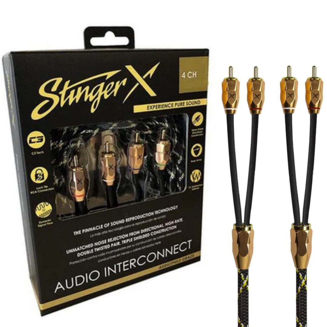 Stinger XI3417 X3 Series Cable de señal Rca de interconexión para audiófilos de 17 pies - Cable de cobre trenzado direccional de 4 canales sin oxígeno