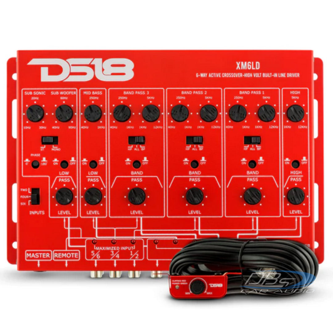DS18 XM6LD 6-Way Active Crossover with Twelve 11.5 Volt Max Rca Outputs and Subwoofer Level Control Knob