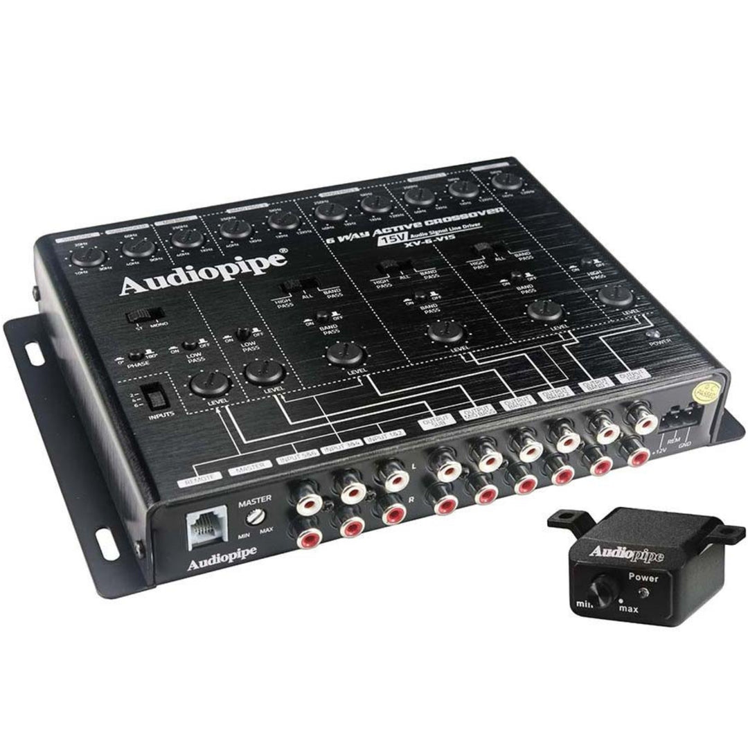 Audiopipe XV-6V15 Crossover activo de 6 vías con controlador de línea incorporado y subcontrol