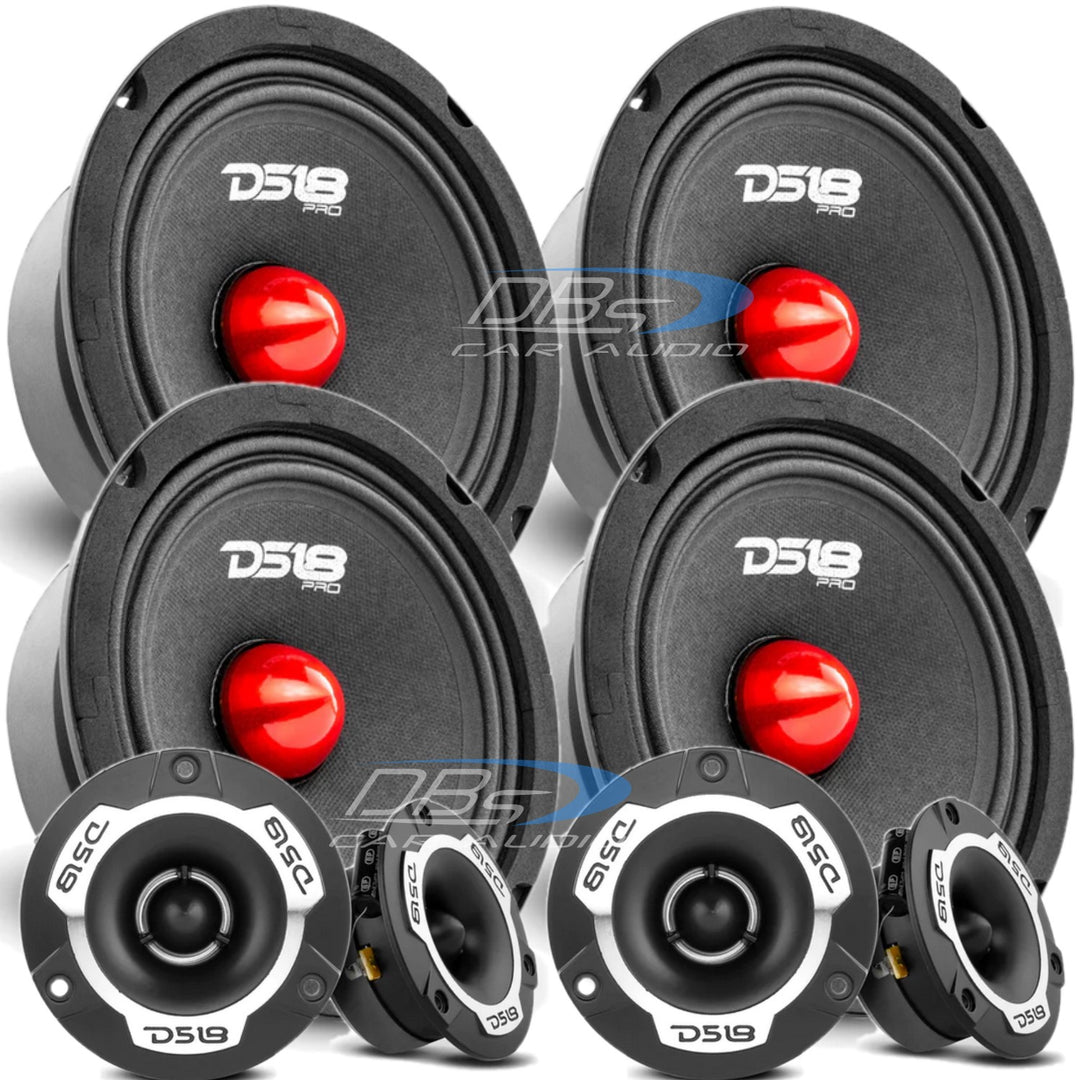 Combo DS18 - 4x PRO-GM6.4B 6.5" Altavoces de rango medio con 4x PRO-TWX1/SL 3.8" Bullet Super Tweeters